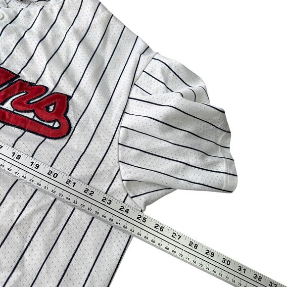 Vintage Majestic Cleveland Indians Baseball Jersey Men XL White Pinstriped READ - Picture 8 of 11